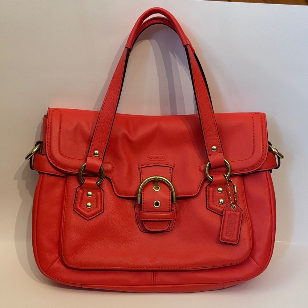Coach Handbag Campbell Leather Small Flap Satchel Crossbody Hot Orange F27231